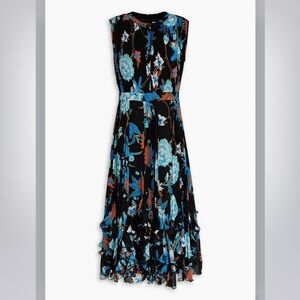 NWT Diane von Furgstenberg Darien Floral Print Pleated Midi Dress
